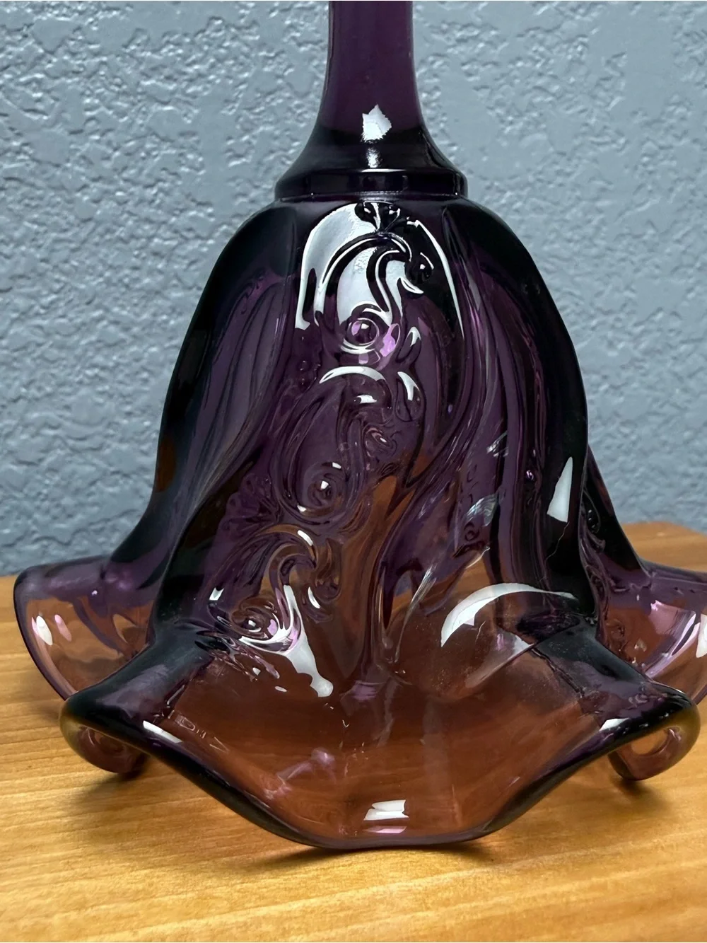 Fenton Purple Glass Bell with Swirled Embossed Design - Picture 2 of 8